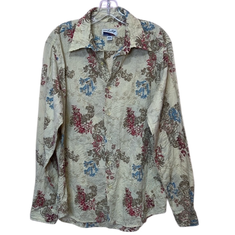 Rare Vintage Men’s Red Beige Multicolored Button Down Shirt. Size M